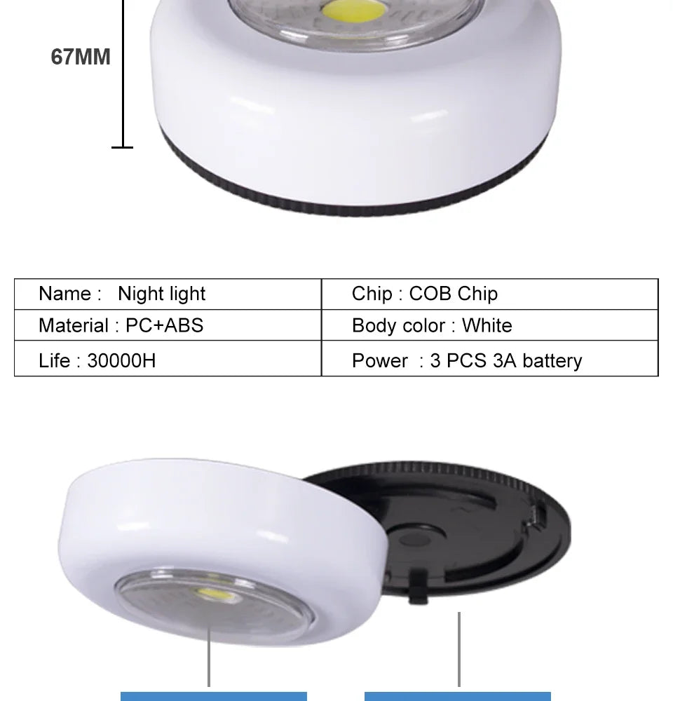 LED Touch Switch Night Light Wireless Wall Lamps for Bedroom Kitchen Wardrobe Closets Cabinet Battery Powered Portable Lights