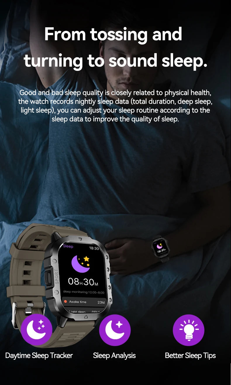 Outdoor Flashlight 2.01'' Men's Smartwatches Fitness Tracker BT Call Smart Bracelet Sport Wrist Watches for Man IOS Android 2026