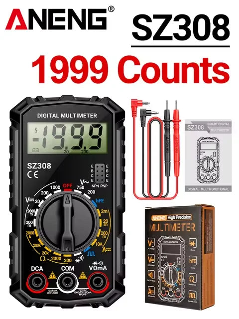 ANENG SZ308 Square Wave Digital Tester 1999 Counts HFE Triode Buzzer Multimeter AC/DC Voltage 10A Current Multimeters Meter Tool