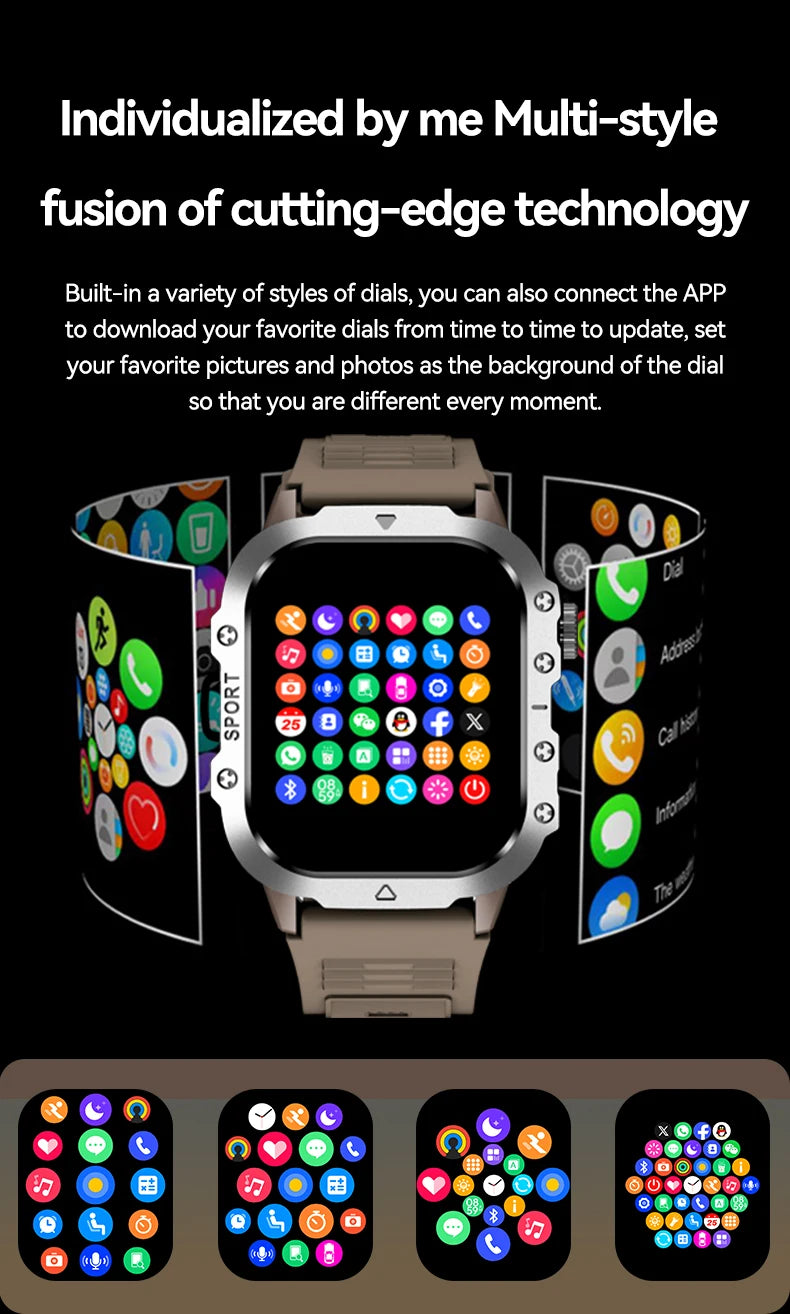 Outdoor Flashlight 2.01'' Men's Smartwatches Fitness Tracker BT Call Smart Bracelet Sport Wrist Watches for Man IOS Android 2026