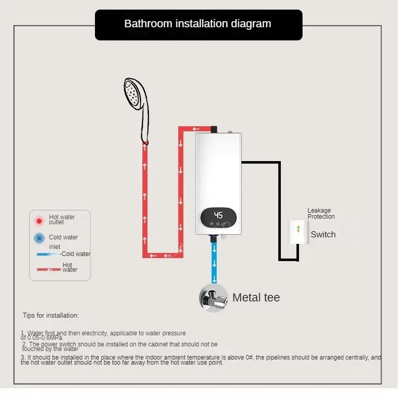 4500W Electric Water Heater Mini Tankless Instantaneous Water Heater Kitchen Bathroom Shower Hot Water Fast Heating