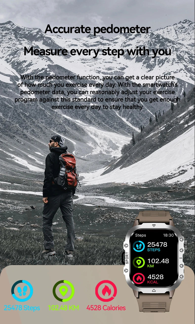 Outdoor Flashlight 2.01'' Men's Smartwatches Fitness Tracker BT Call Smart Bracelet Sport Wrist Watches for Man IOS Android 2026