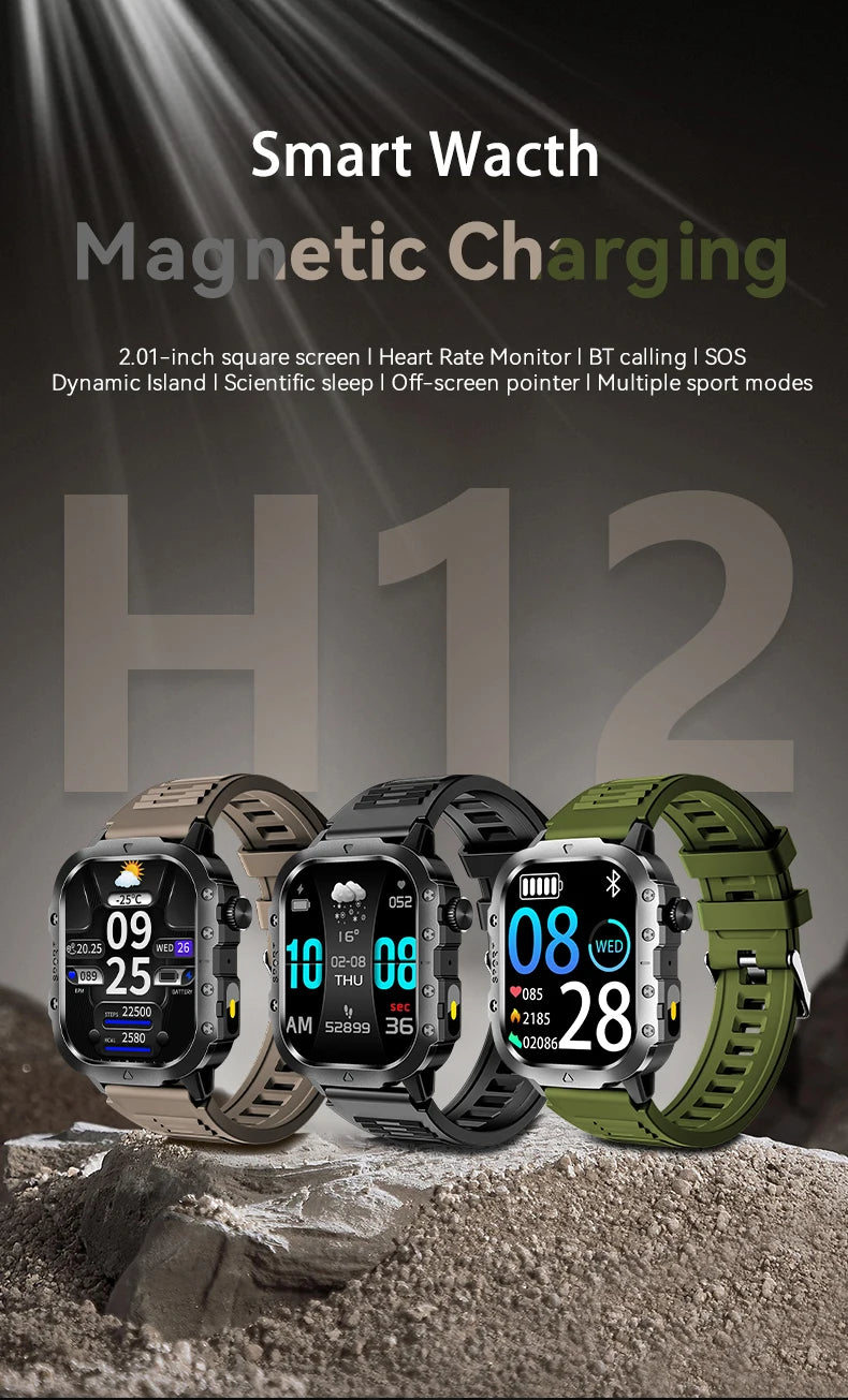 Outdoor Flashlight 2.01'' Men's Smartwatches Fitness Tracker BT Call Smart Bracelet Sport Wrist Watches for Man IOS Android 2026