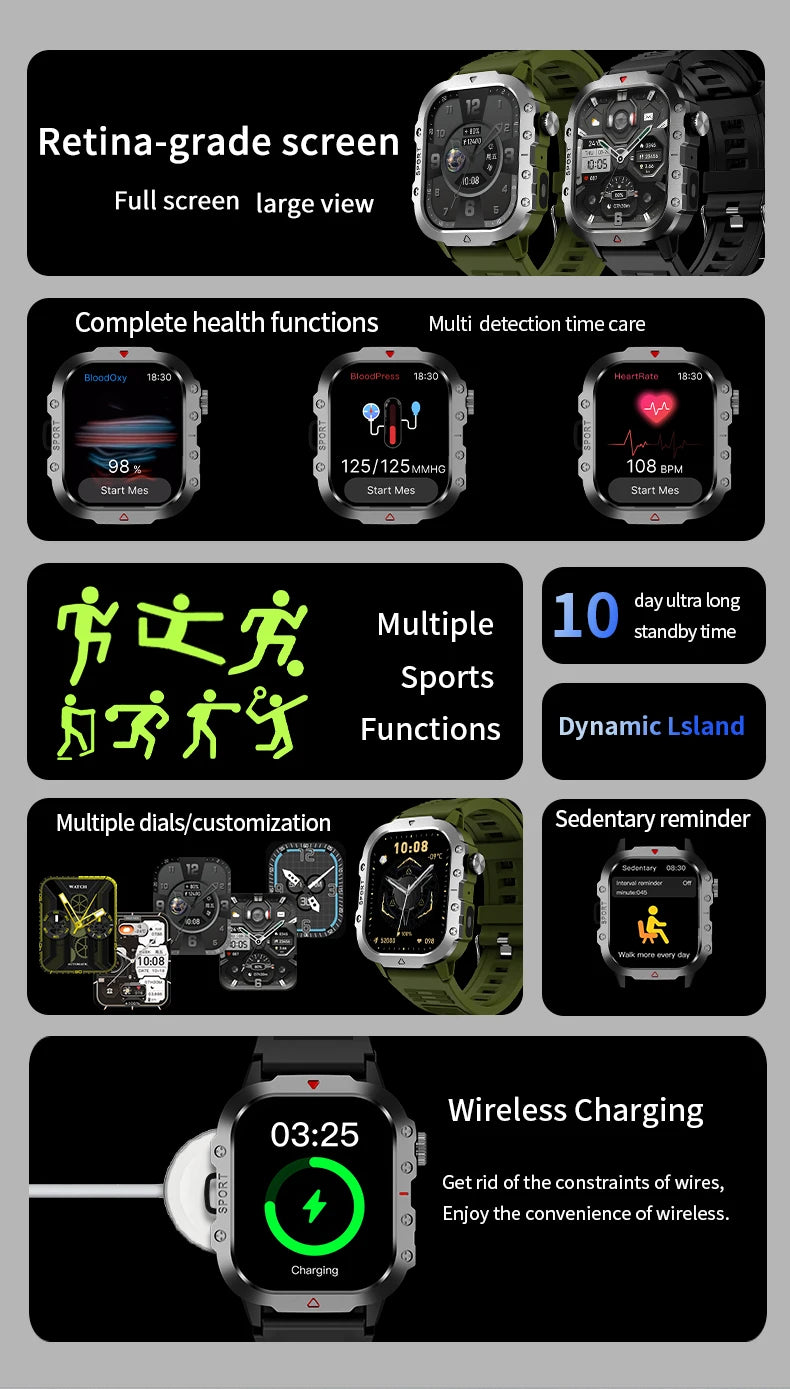 Outdoor 2.01'' Men's Smartwatches Flashlight Fitness Clock Wireless Call Sports Wrist Smart Watches for Women IOS Android 2026