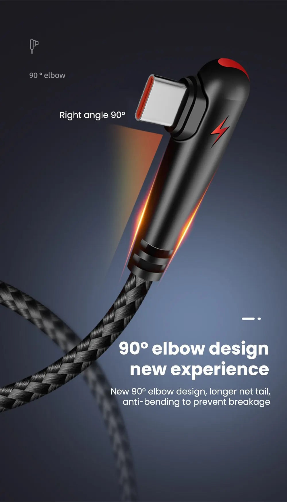 90 Degree Elbow Type C USB Fast Charging Cable for Huawei Mate 60 50 40 P60 P50 Honor Xiaomi Redmi POCO 120W Quick Charger Cable